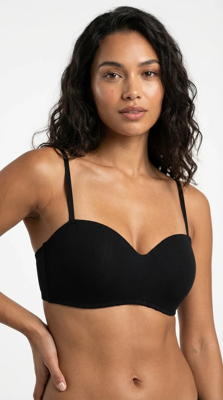 LunaIntim Kaymaz Pamuklu Straplez Terletmeyen Siyah Basic Sütyen - Son Görünüm